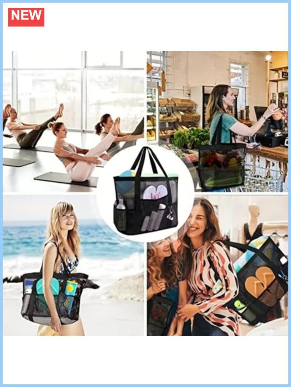 Large Oversized Sandproof Beach Tote Bag with Zipper Foldable Family Vacation - Picture 3 of 6